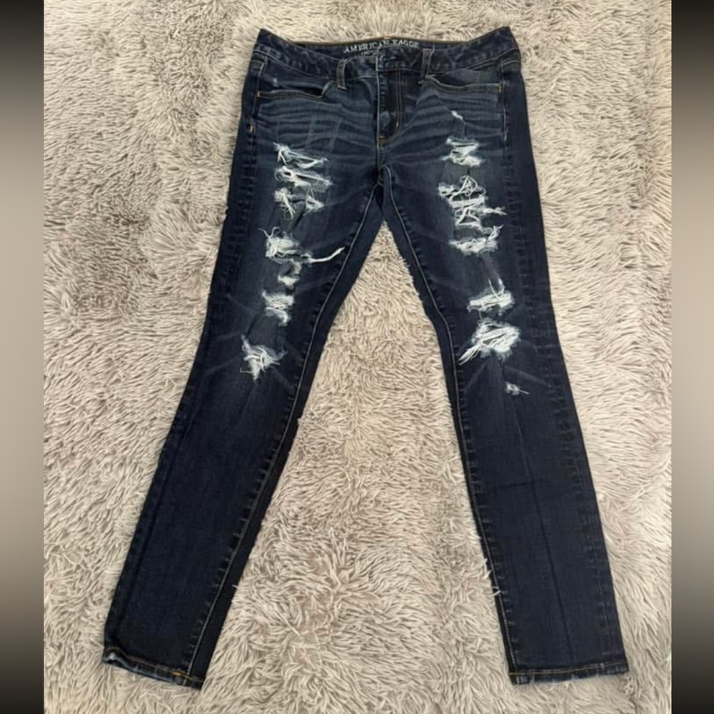 American Eagle Outfitters Dark Blue Distressed Skinny Jeans
